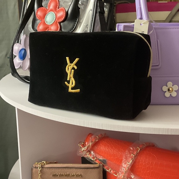Yves Saint Laurent Handbags - Yves Saint Laurent Black Velvet Cosmetic Pouch with Gold YSL Logo